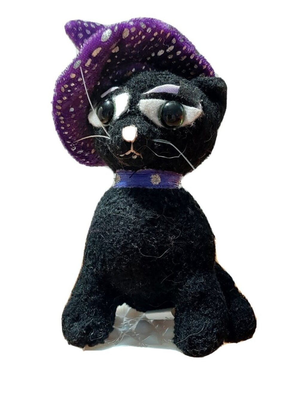 Ganz Halloween Purple witch hat Mini Plush Black Kitty 4" Stuffed Animal